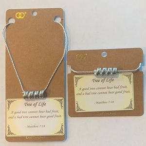 “TREE OF LIFE” Worn Silvertone Twisting Necklace & Adjustable Bracelet Set